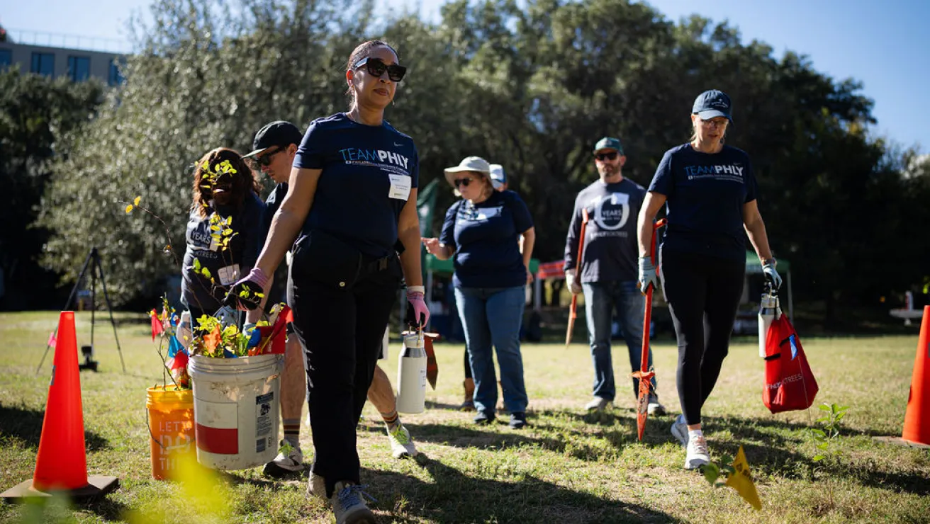 To mark the 10th anniversary of the PHLY 80K Trees initiative, 40 PHLY employees from across the country gathered in Austin, Texas, for a community tree planting event.