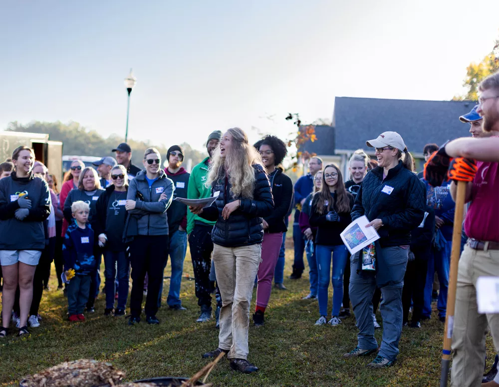 excited crowd at tree planting event