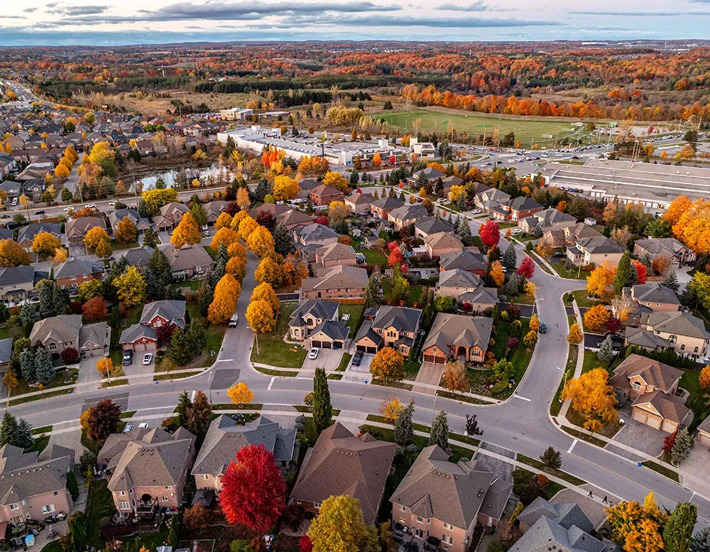 Neighborhood with fall trees throughout.