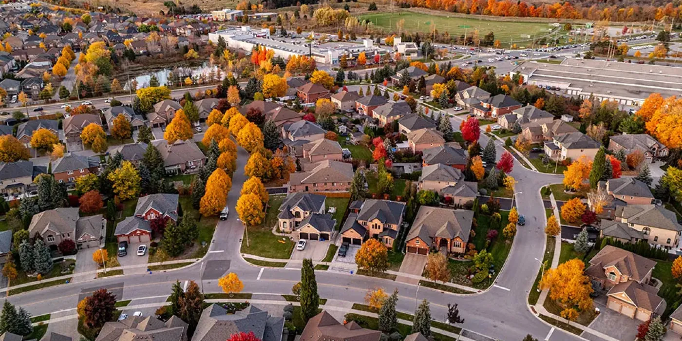 Neighborhood with fall trees throughout.