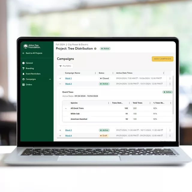 View of the tree distribution softward dashboard