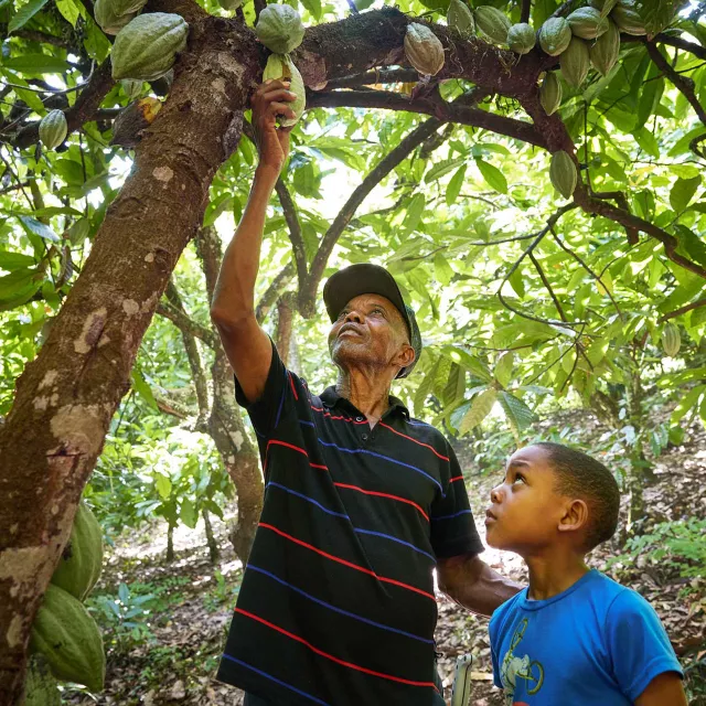 local farmer and boy in forest